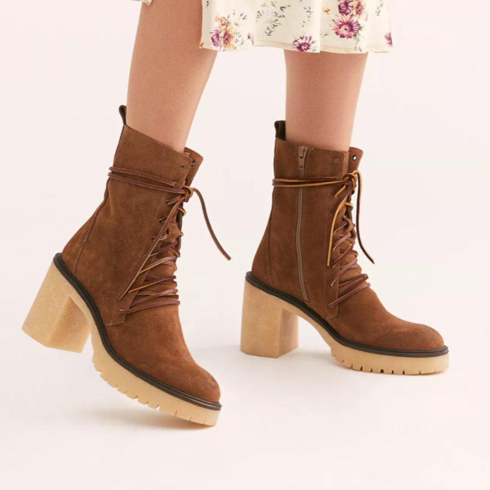 Free People Taupe Dylan Lace-Up Boots